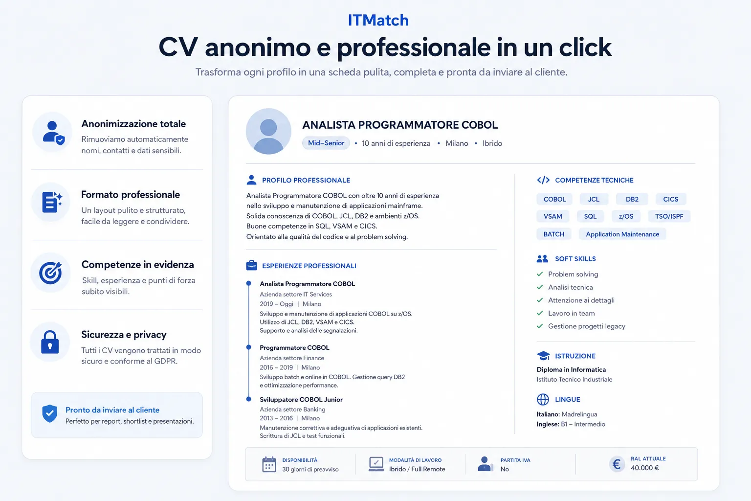 CV anonimo e professionale generato da ITMatch